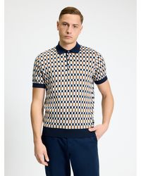Ben Sherman - Short Sleeve All Over Jacquard Knitted Polo In Dark Navy - Lyst