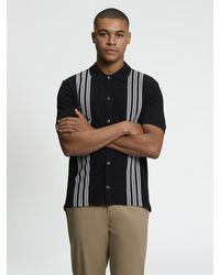 Ben Sherman - Short Sleeve Birdseye Stripe Button Through Polo In Black - Lyst