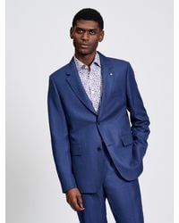 Ben Sherman - Textured Linen Blend Jacket In Blue - Lyst
