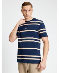 Ben Sherman - Short Sleeve Pique Stripe Tshirt In Dark Navy - Lyst
