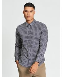 Ben Sherman - Long Sleeve Mono Geo Print Shirt In Twilight Denim - Lyst