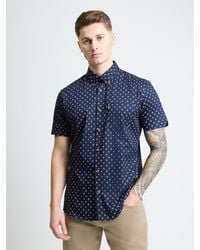 Ben Sherman - Short Sleeve Split Geo Print Shirt In Dark Navy - Lyst