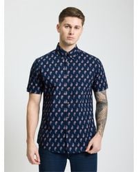 Ben Sherman - Short Sleeve Paisley Print Shirt In Dark Navy - Lyst