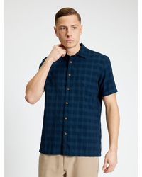 Ben Sherman - Short Sleeve Dobby Grid Check Shirt In Dark Navy - Lyst