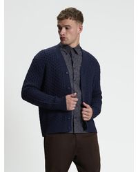 Ben Sherman - Long Sleeve Texture Cardigan In Dark Navy - Lyst