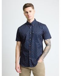 Ben Sherman - Short Sleeve Split Geo Print Shirt In Dark Navy - Lyst