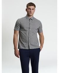 Ben Sherman - Short Sleeve Linear Spot Print Shirt In Dark Navy - Lyst