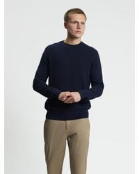 Ben Sherman - Long Sleeve Texture Front Crew Neck Jumper In Dark Navy - Lyst