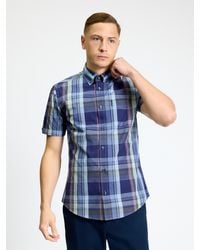 Ben Sherman - Short Sleeve Block Check Shirt In Twilight Denim - Lyst