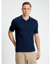 Ben Sherman - Short Sleeve Wave Texture Knitted Polo In Dark Navy - Lyst