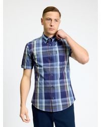 Ben Sherman - Short Sleeve Block Check Shirt In Twilight Denim - Lyst