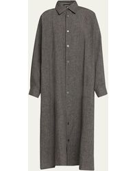 Eskandar - Wide A-line Linen Shirt Dress With Collar - Lyst
