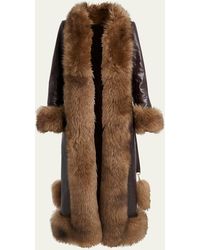 Chloé - Lamb Shearling-Trim Shiny Leather Long Coat - Lyst