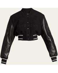 Givenchy - Mixed-media Logo-embroidered Crop Bomber Jacket - Lyst