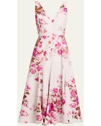 Erdem - Floral Print Cotton Sleeveless V-Neck Midi Dress - Lyst
