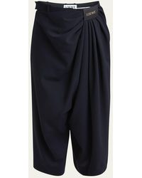 Loewe - Cropped Draped Wool Trousers - Lyst