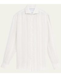 Brunello Cucinelli - Linen Stripe Casual Button-down Shirt - Lyst