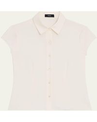 Theory - Cap-Sleeve Modern Silk Georgette Blouse - Lyst