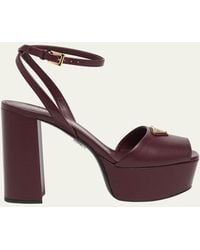 Prada - Nappa Triangle Peep-Toe Platform Sandals - Lyst