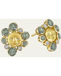 Anthony Lent - Lunar Galaxy Button Earrings With Green Sapphires And Diamonds In 18k Gold - Lyst