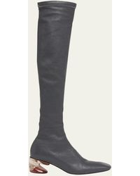 Jil Sander - Stretch Leather Clear-heel Thigh Boots - Lyst