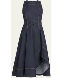 Cinq À Sept - Zelda Belted Asymmetric Sleeveless Denim Midi Dress - Lyst