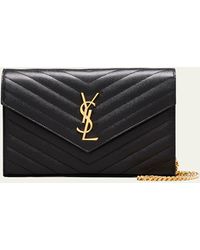 Saint Laurent - Ysl Monogram Large Wallet On Chain In Grained Leather - Lyst