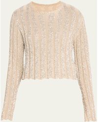 Brunello Cucinelli - Plise Cropped Sweater With Paillette Detail - Lyst