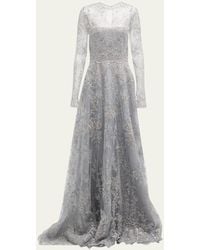 Naeem Khan - Tattoo Lace Gown With Sheer Overlay - Lyst