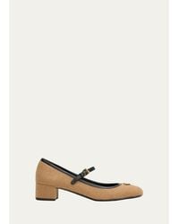 Prada - Triangle Logo Wool Mary Jane Ballerina Flats - Lyst