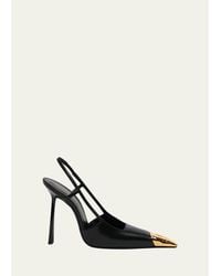 Saint Laurent - Jeanne Leather Metallic-Toe Slingback Pumps - Lyst