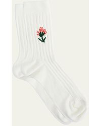 Maria La Rosa - Ribbed Floral-embroidered Cotton Crew Socks - Lyst