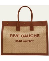 Saint Laurent - Rive Gauche Tote Bag In Raffia And Leather - Lyst