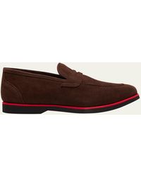 Kiton - Stripe Midsole Suede Penny Loafers - Lyst
