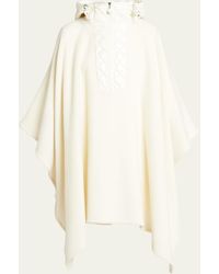 Moncler - Hooded Long Wool Cape With Quilted Front - Lyst