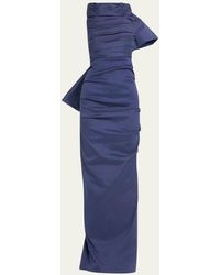 Rachel Gilbert - Zora Ruched Taffeta Gown With Back Bow - Lyst