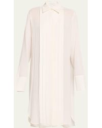 Michael Kors - Pleated Placket Silk Georgette Midi Shirtdress - Lyst