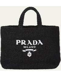 Prada - Logo Striped Raffia Shoulder Bag - Lyst