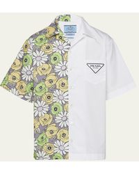 Prada - Poplin Blossom Double Match Bowling Shirt - Lyst