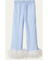 Miu Miu - Cotton Pinstripe Feather-trim Pants - Lyst