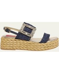 Roger Vivier - Summer Strass-Buckle Raffia Platform Sandals - Lyst