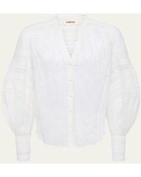 L'Agence - Kiera Semi-Sheer Geometric-Trim Blouse - Lyst