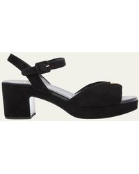 Prada - Suede Triangle Logo Platform Sandals - Lyst