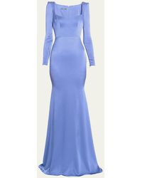 Alex Perry - Satin Crepe Angled Portrait Long-sleeve Gown - Lyst