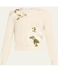 Oscar de la Renta - Cherry Blossom Embroidered Crewneck Cardigan - Lyst