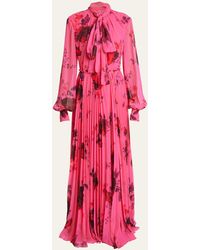 Erdem - Floral Scarf-neck Pleated Gown - Lyst
