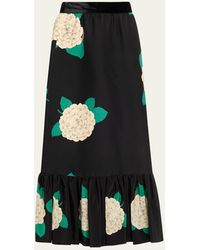 Valentino Garavani - Ortensia-Print Crepe Ruffle Ankle Skirt - Lyst