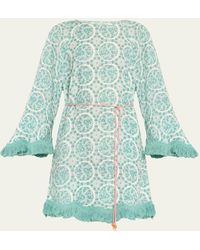 Hannah Artwear - Sienna Fringed Block-print Linen Mini Dress - Lyst