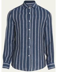 Brunello Cucinelli - Linen-cotton Stripe Casual Button-down Shirt - Lyst