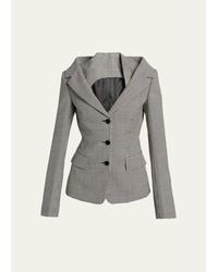 McQueen - Gingham Off-The-Shoulder Single-Breasted Jacket - Lyst